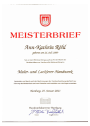 Ein Zertifikat mit der Aufschrift Meisterbrief